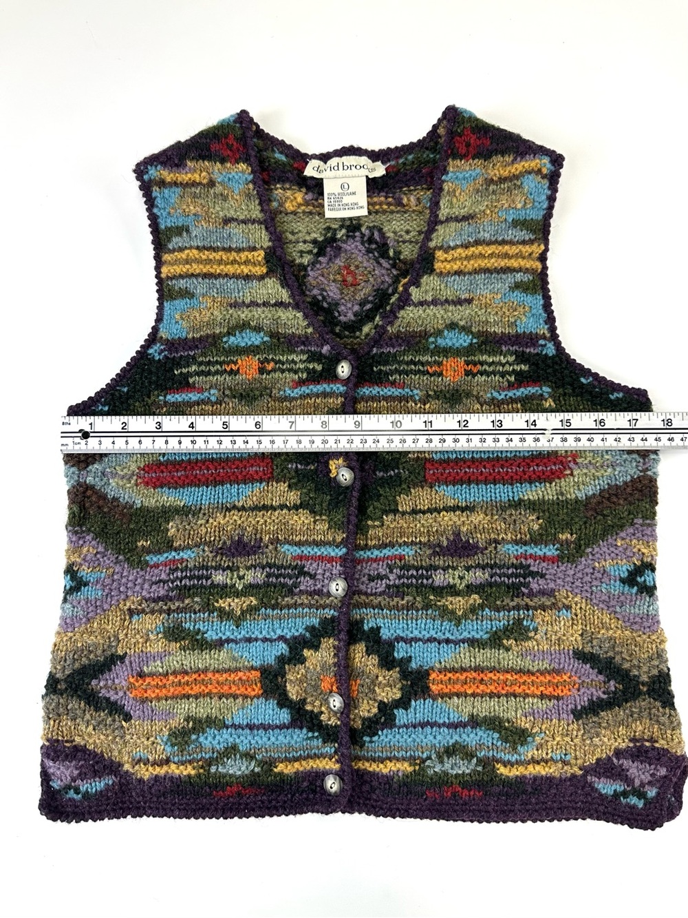 Vintage 90s David Brooks Wool Sweater Vest Southwest Chunky Knit Medium - Picture 3 of 9